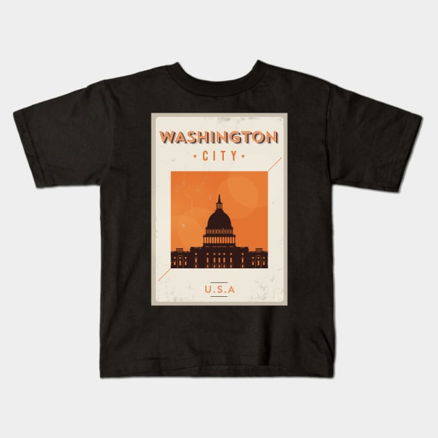 Washington Poster Design Kids T-Shirt by kursatunsal